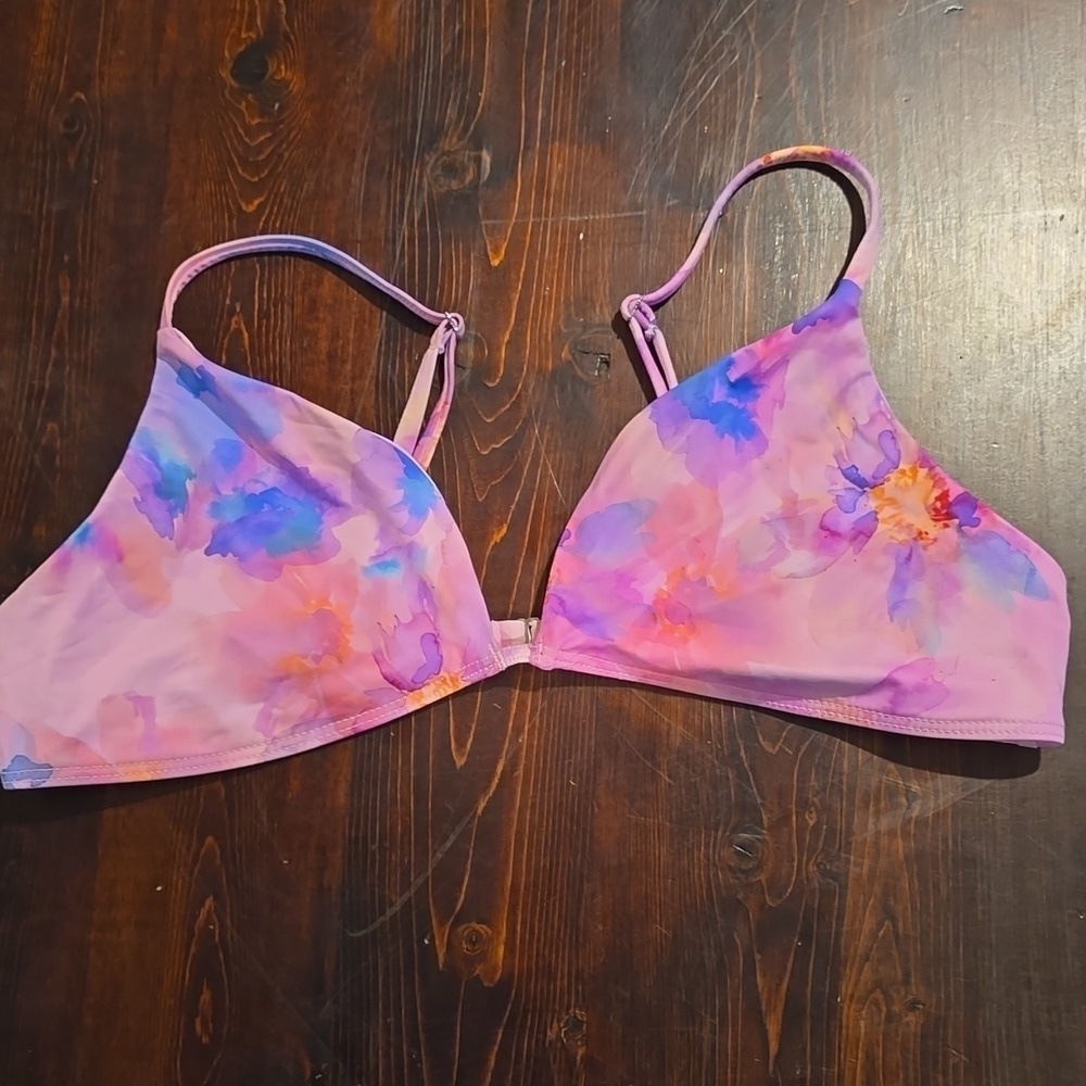 Frankies Bikinis Watercolor Print Triangle Bikini Top - Large